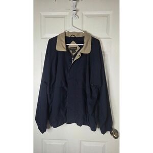 Tres Bien Mens XL Navy Blue Windbreaker Jacket Tan Collar Full Zip Mesh Lined